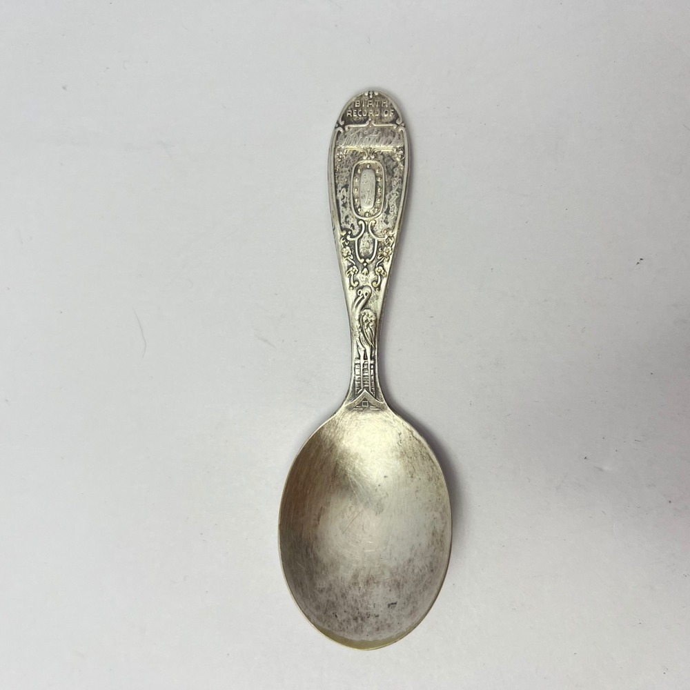 Wm Rogers Silver Plate Birth Record Spoon 4" Baby Vintage Keepsake Shower Gift
